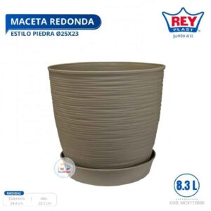 MACETA REDONDA ESTILO PIEDRA Ø25X23 CM C/ PLATO