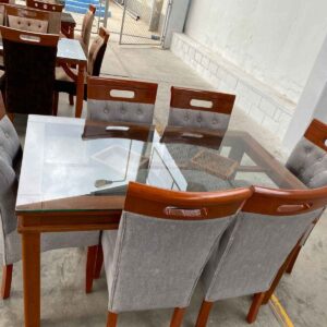 COMEDOR DE 6 SILLAS MODELO COPETON MESA DE 1.50 X 90 PATA DE LEON 4 X 3 TABLARO DE VIDRIO