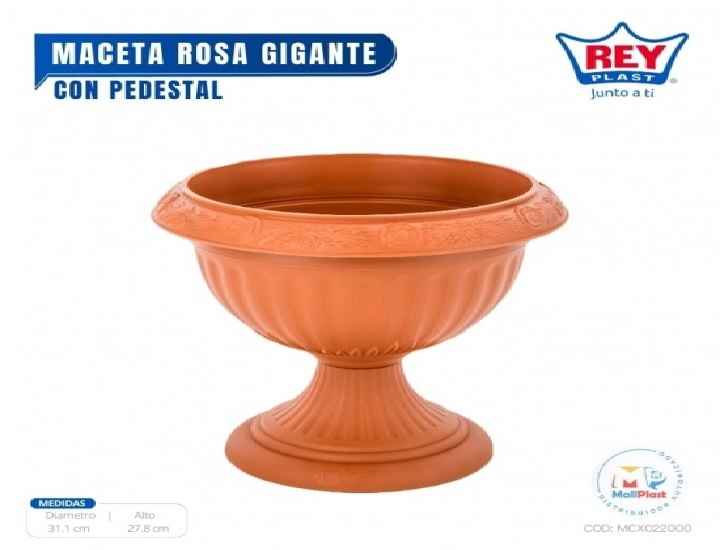 MACETA ROSA GIGANTE CON PEDESTAL