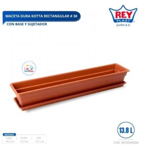 MACETA DURA KOTTA RECTANGULAR # 30 C/ BASE Y SUJETADOR