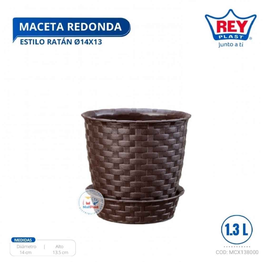 MACETA REDONDA ESTILO RATAN Ø14X13 CM