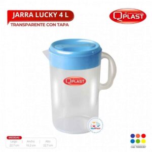 JARRA 4LITROS LUCKY  TRANSPARENTE CON TAPA COLOR  QPLAST