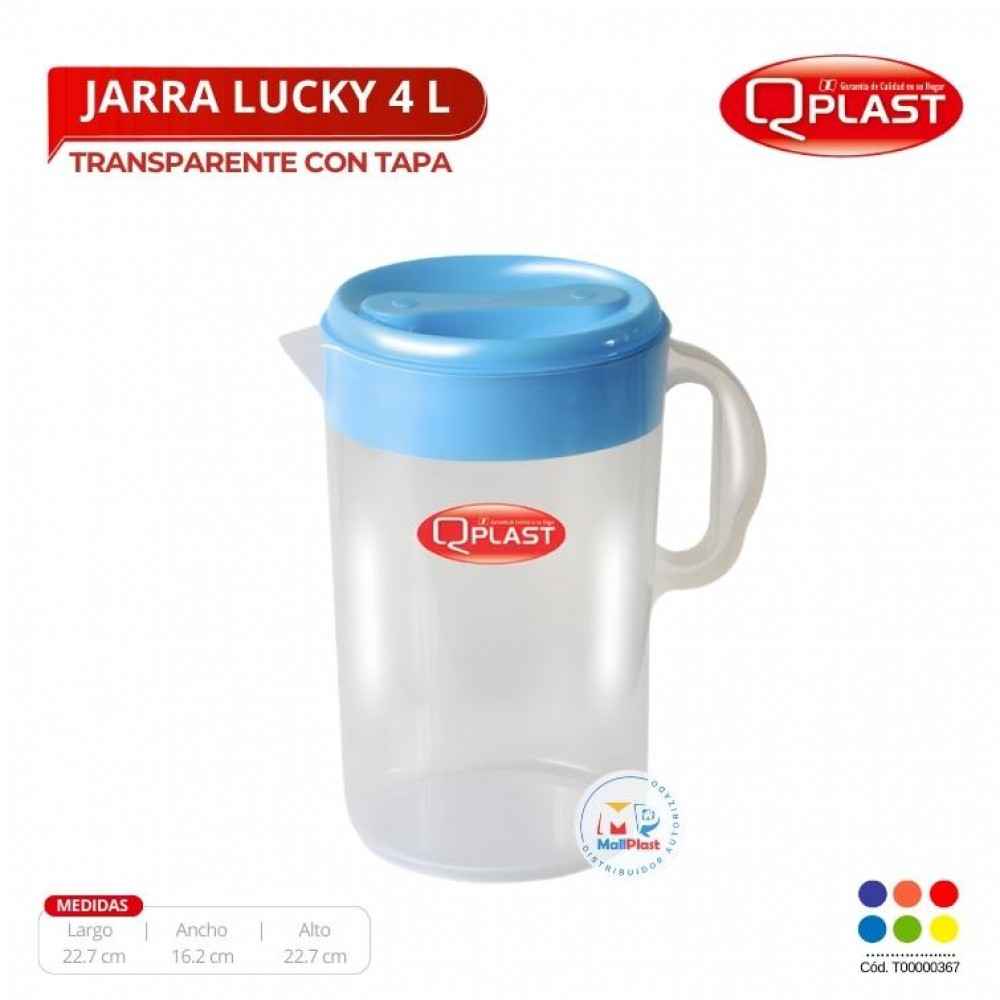 JARRA 4LITROS LUCKY TRANSPARENTE CON TAPA COLOR QPLAST