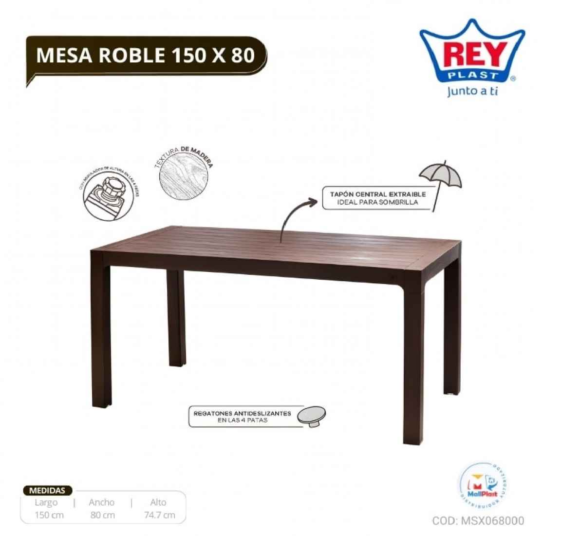 MESA ROBLE 150 X 80