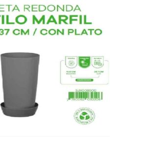 MACETA REDONDA ESTILO MARFIL Ø20X37 CM C/ PLATO
