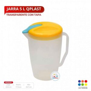 JARRA 5 LITROS TRANSPARENTE CON TARA A COLOR