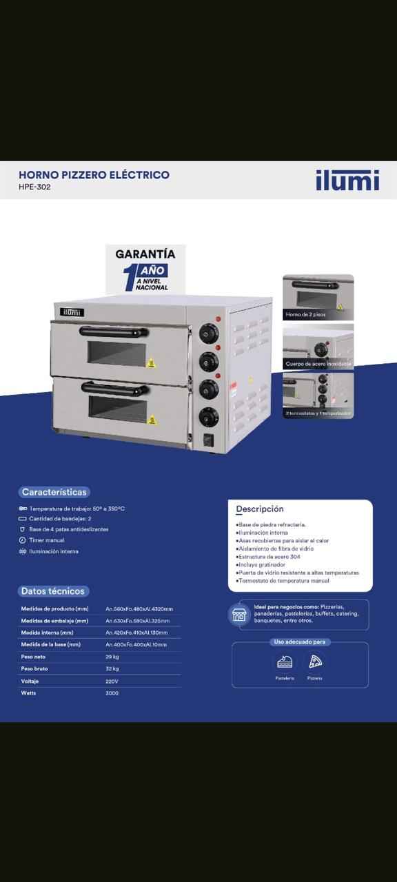 HORNO PIZZERO ELECTRICO HPE-302 ILUMI