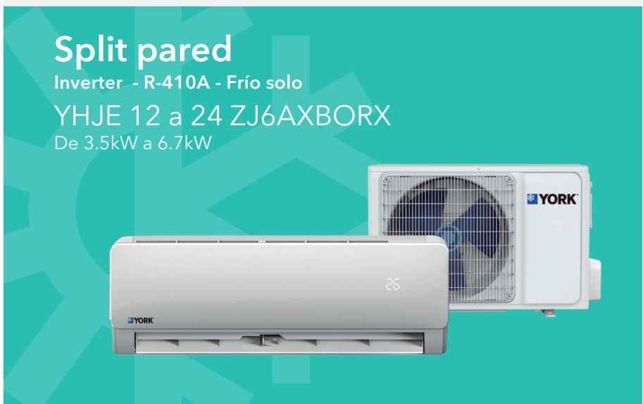 EQUIPO SPLIT PARED 24,000BTU 220V/1F/60HZ YORK YHJF24YJ6AXKO-X / YHJF24XJ6AXK-RX