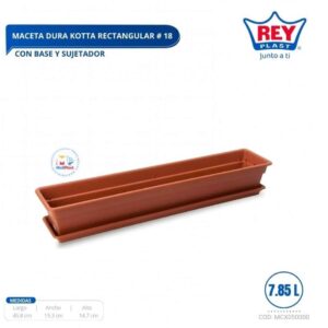 MACETA DURA KOTTA RECTANGULAR # 18 C/ BASE Y SUJETADOR