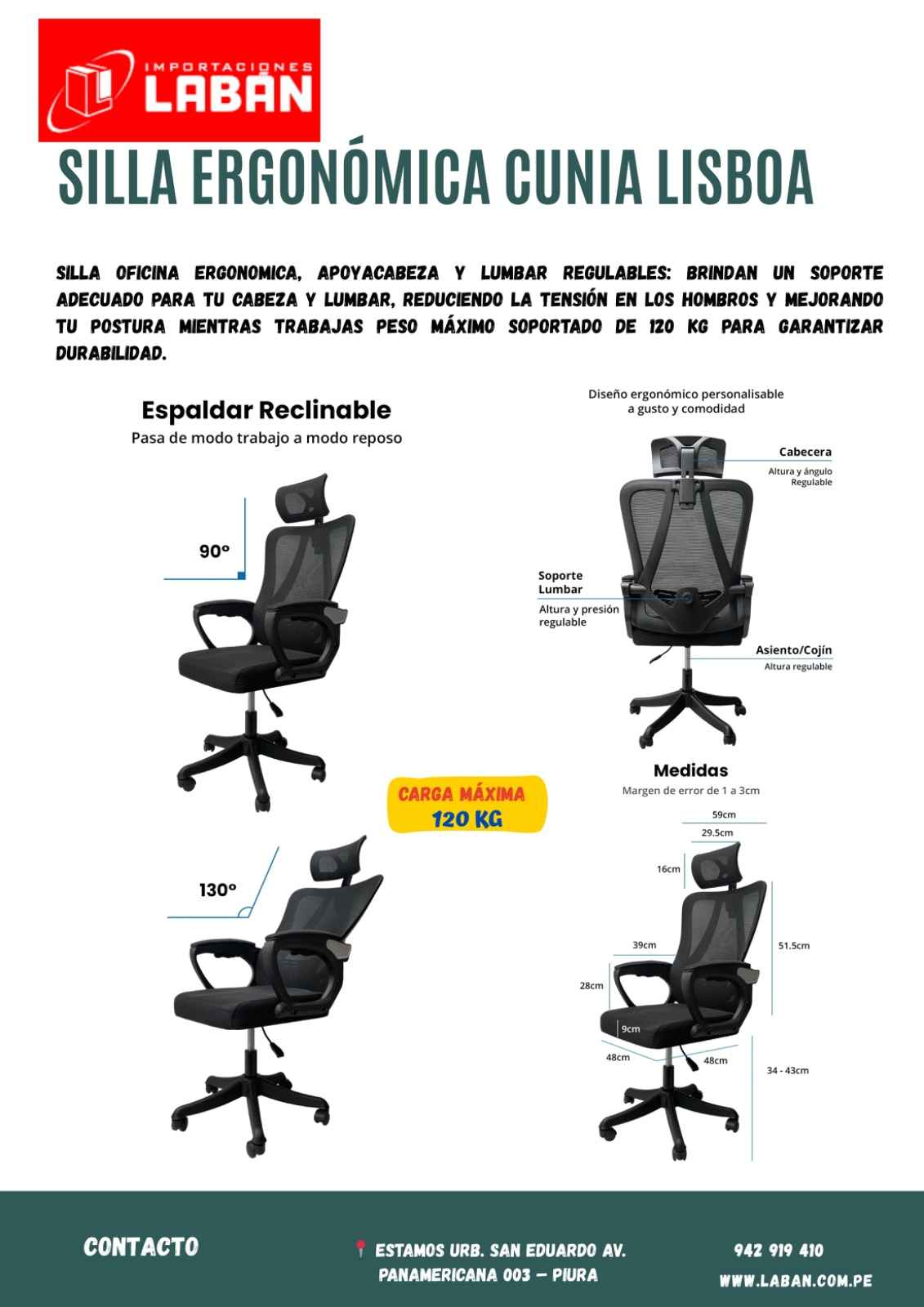SILLA ERGONOMICA GERENCIAL CUNIA LISBOA OC-978