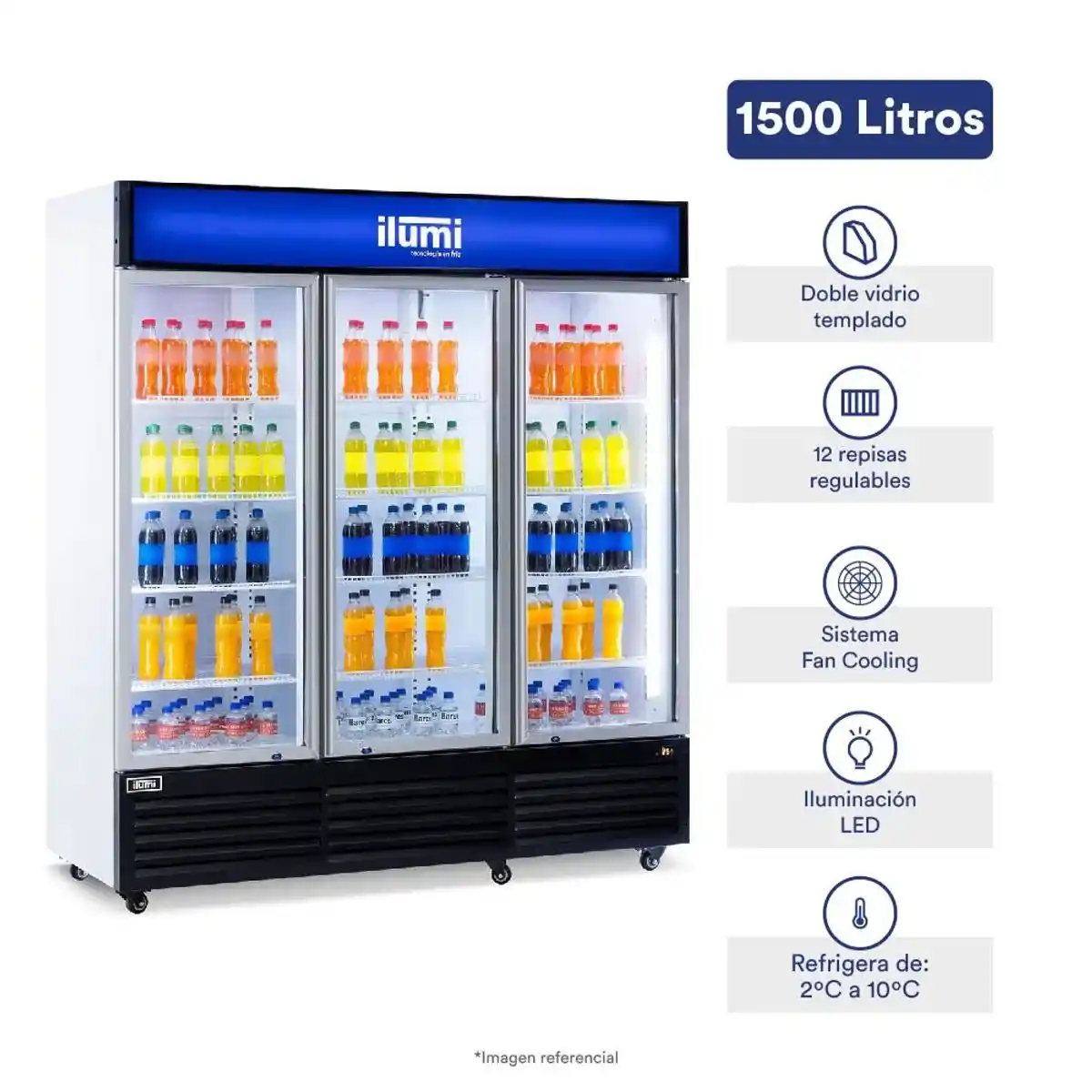 VISICOOLER DE 3 PUERTAS DE VIDRIO VERTICAL ILUMI BC-15003FC 1500LTS FAN COOLING - Imagen 2