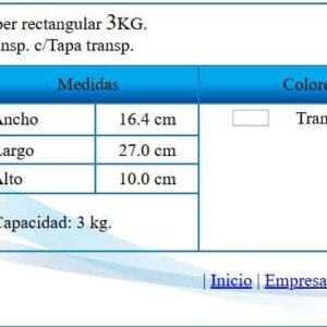 TAPER RECTANGULAR 3KG TRANSPARENTE CON TAPA TRANSPARENTE