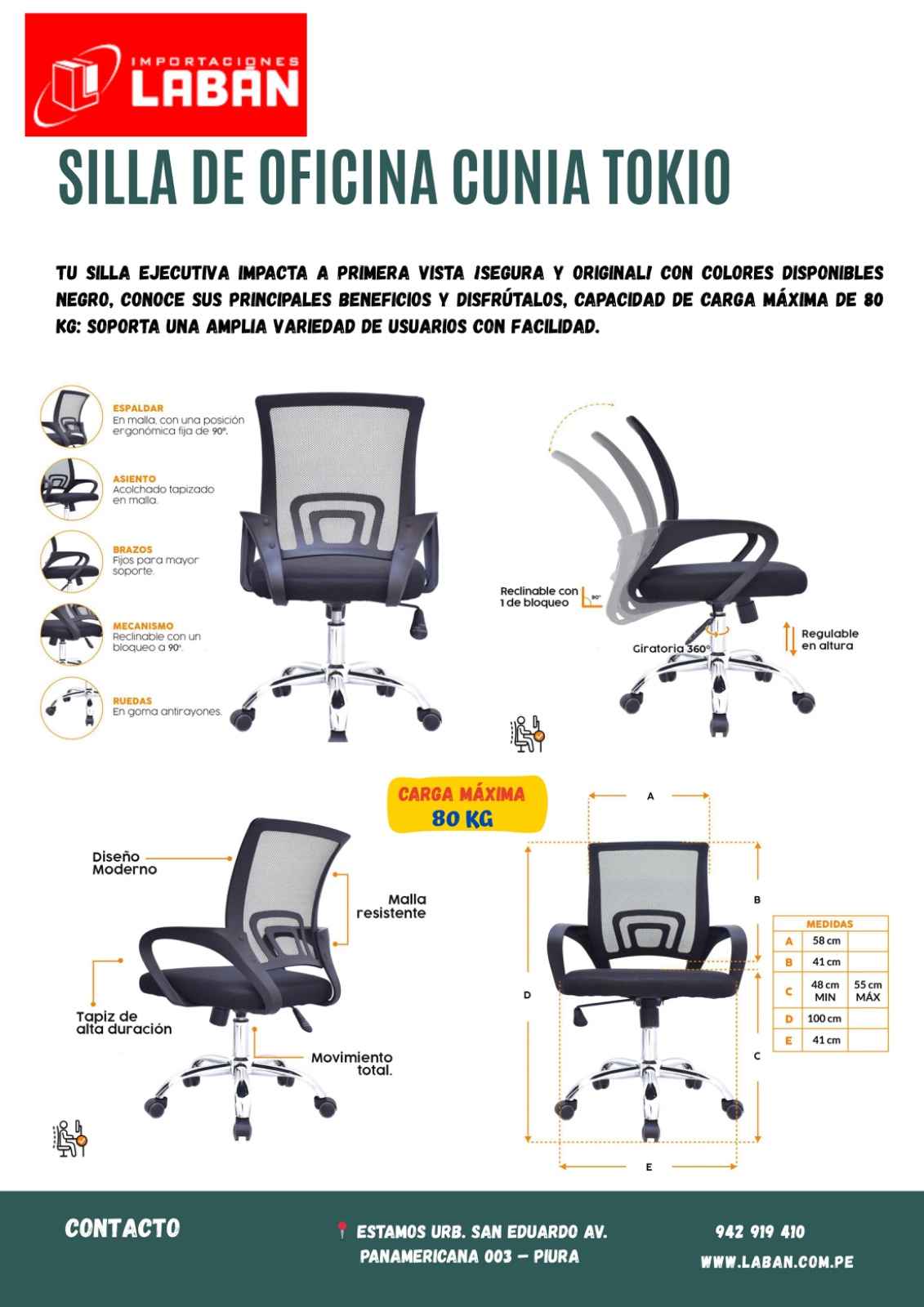 SILLA DE OFICINA CUNIA TOKIO OC-619