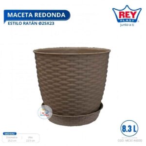 MACETA REDONDA ESTILO RATAN Ø25X23 CM