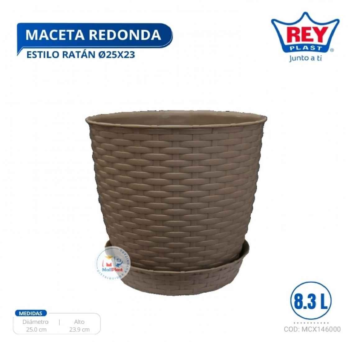 MACETA REDONDA ESTILO RATAN Ø25X23 CM
